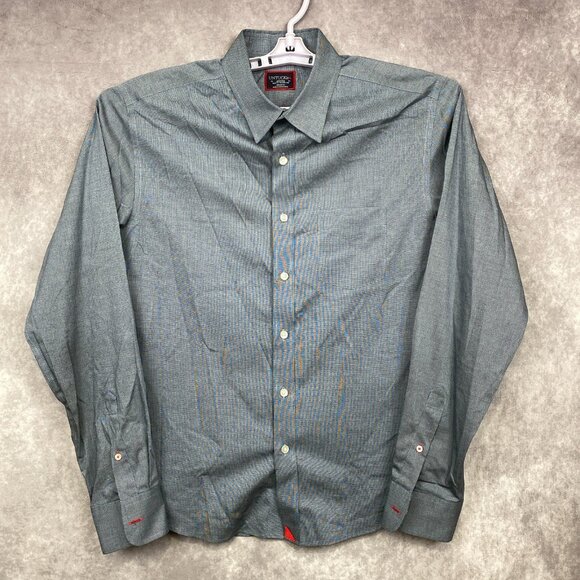 UNTUCKit Slim Fit Button Front Shirt Mens Medium Blue Chambray Preppy Casual - Picture 1 of 8